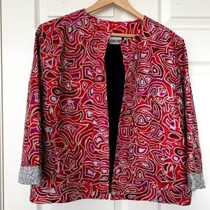 Chicos Metallic Embroidered Silk Cropped Jacket
